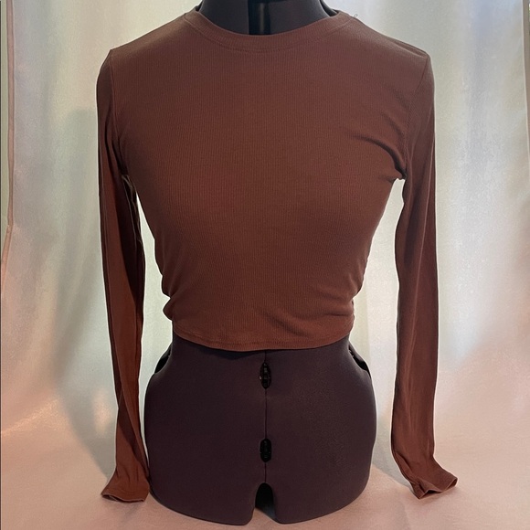 Brown Long Sleeve Crop Top - Picture 1 of 3